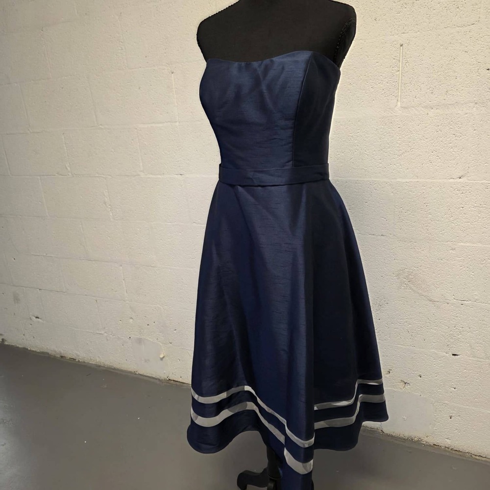 Vintage Alfred Sung Navy Strapless Cocktail Dress Size 10 Formal Midi - Picture 2 of 13